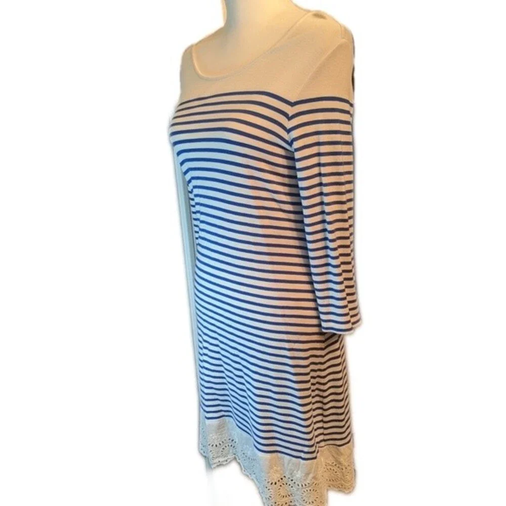 Market & Spruce (Stitch Fix) cute blue & white striped dress, lace detail M